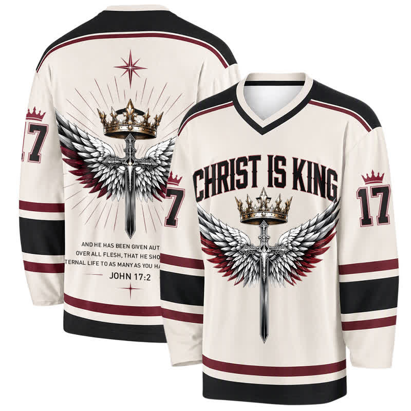 Christianartworkshop Christ Is King Vintage Long Sleeve Hockey Jersey - 5XL - image 0