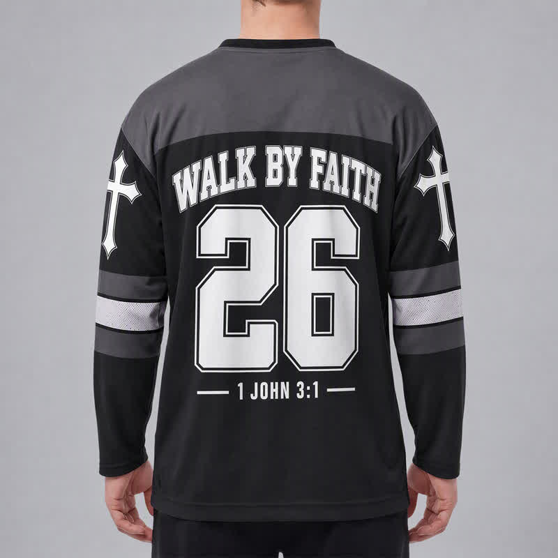 Christianartworkshop Walk By Faith Black Streetwear Hockey Jersey - image 4