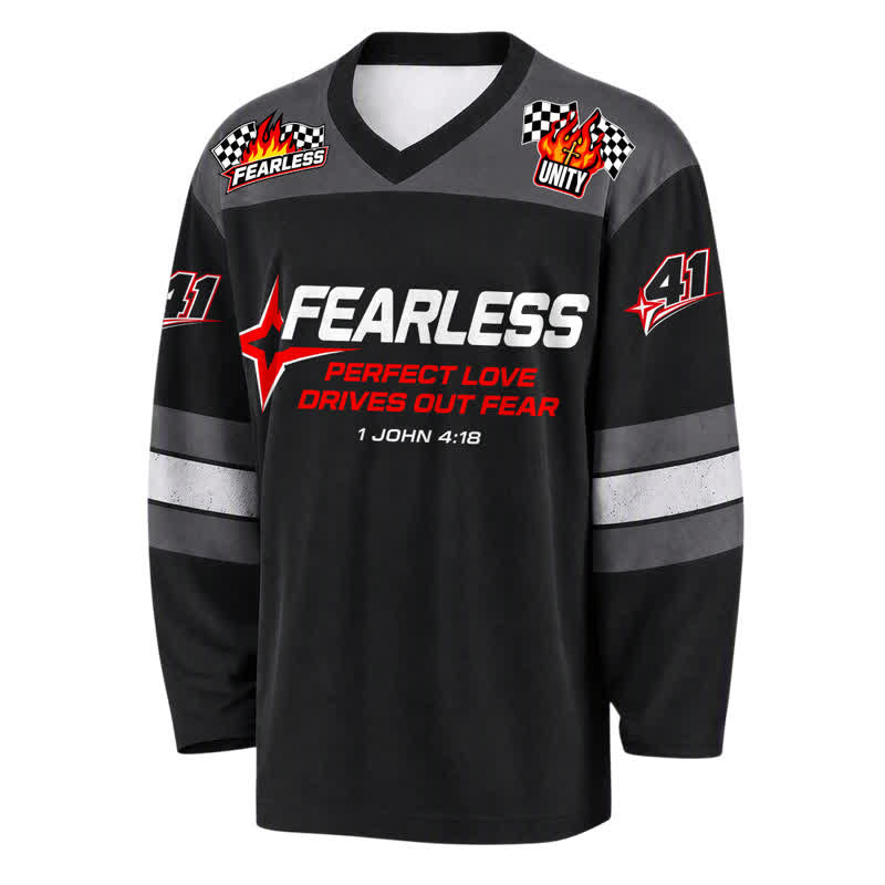 Christianartworkshop Fearless Black Racing Flag Long Sleeve Hockey Jersey - image 2