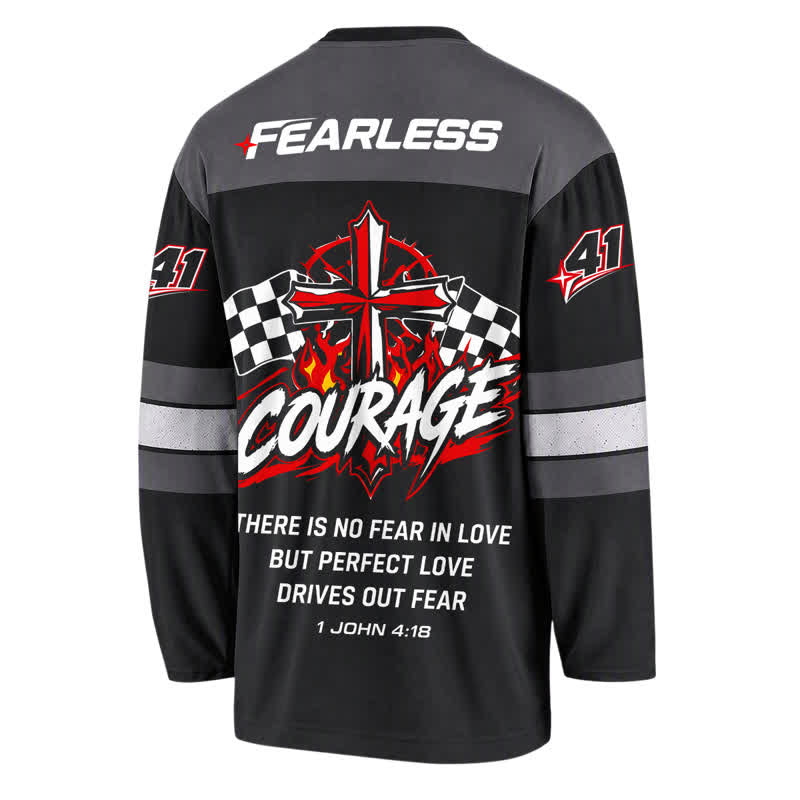 Christianartworkshop Fearless Black Racing Flag Long Sleeve Hockey Jersey - image 1