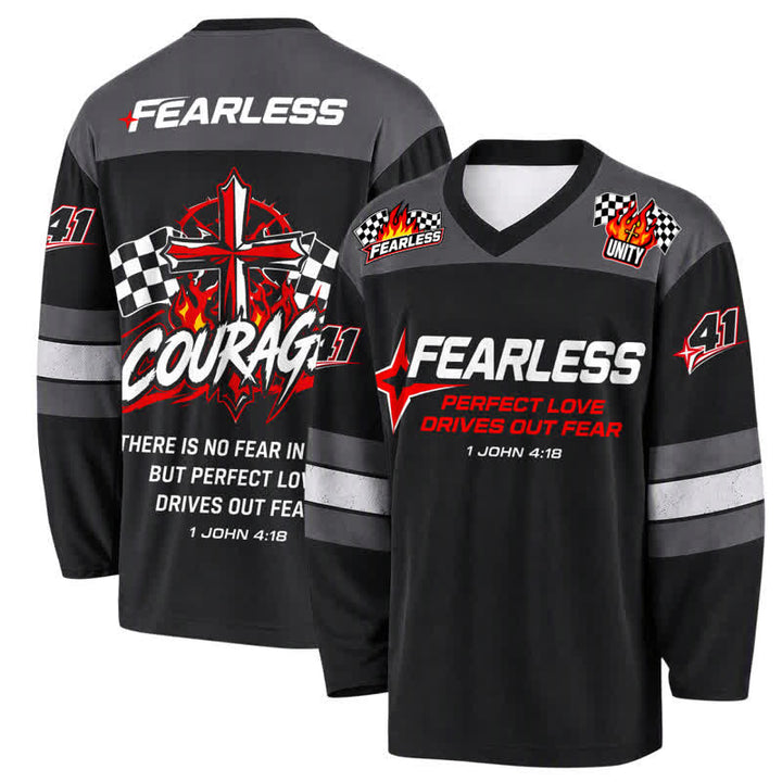 Christianartworkshop Fearless Black Racing Flag Long Sleeve Hockey Jersey - 5XL - image 0