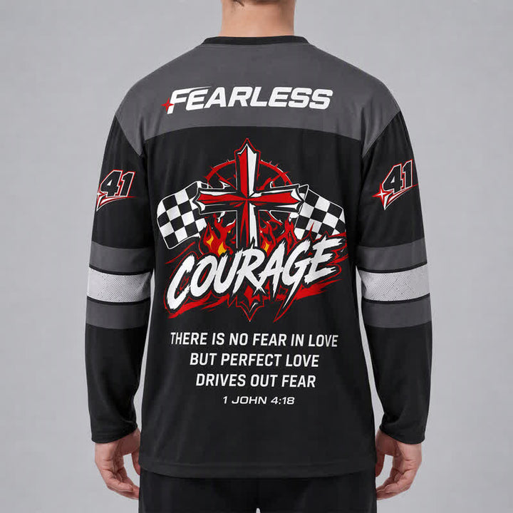 Christianartworkshop Fearless Black Racing Flag Long Sleeve Hockey Jersey - image 4
