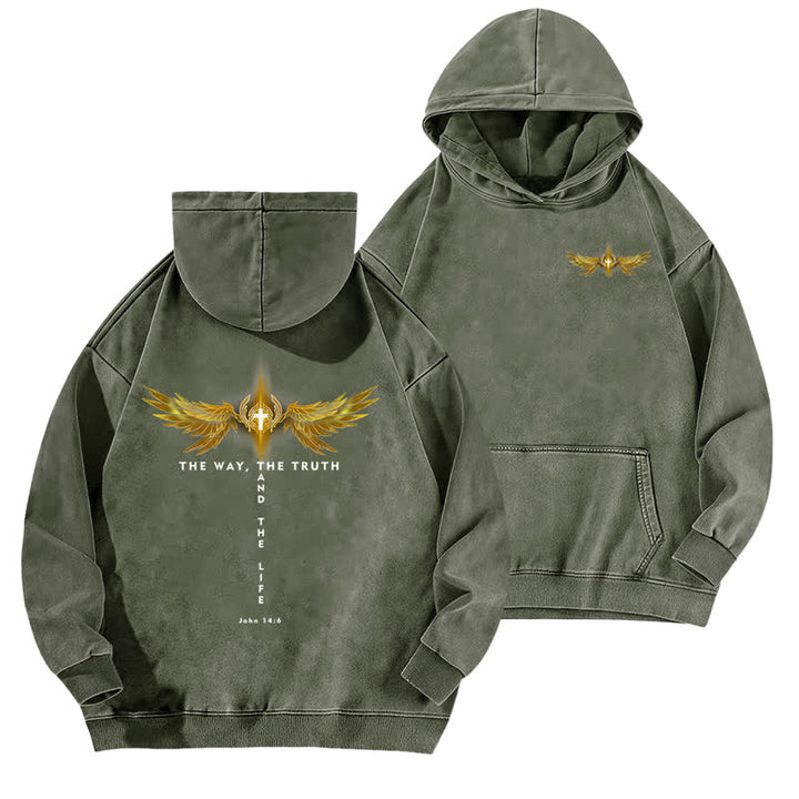 Christianartworkshop The Way The Truth And The Life Washed Hoodie - Army Green - 5XL - image 12