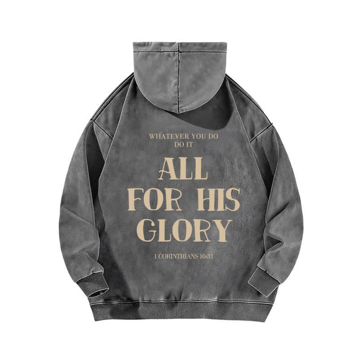 Christianartworkshop All For His Glory Verse Print Beige Washed Hoodie - image 7