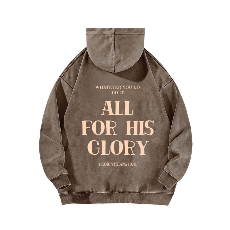 Christianartworkshop All For His Glory Verse Print Beige Washed Hoodie - image 13
