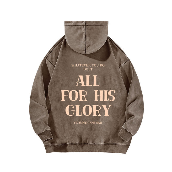 Christianartworkshop All For His Glory Verse Print Beige Washed Hoodie - image 13