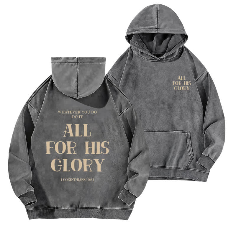 Christianartworkshop All For His Glory Verse Print Beige Washed Hoodie - Grey - 5XL - image 6