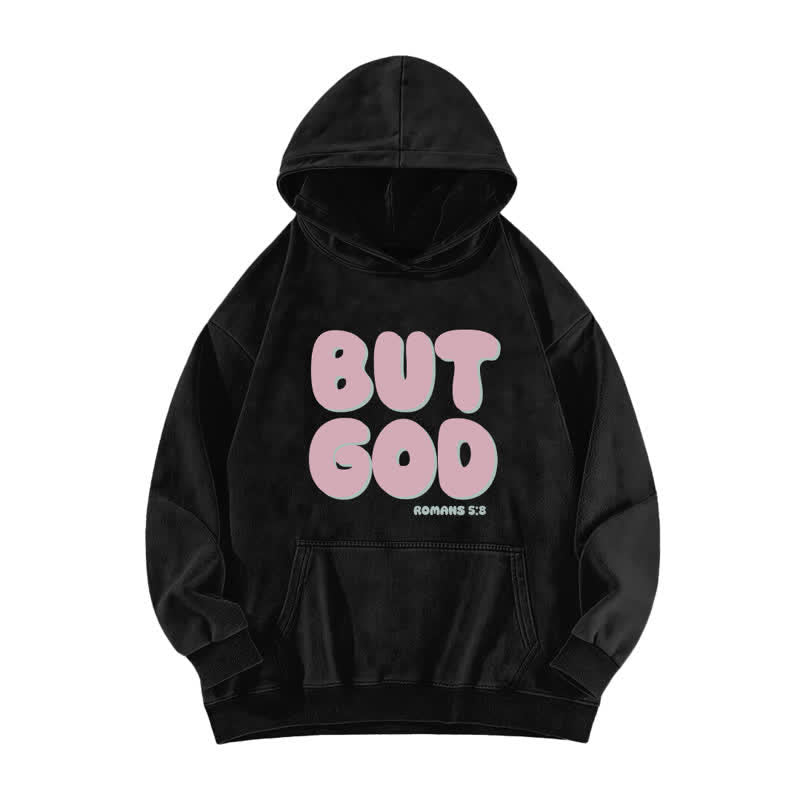 Christianartworkshop But God Romans 5:8 Vintage Pink Washed Hoodie - Black - 5XL - image 1