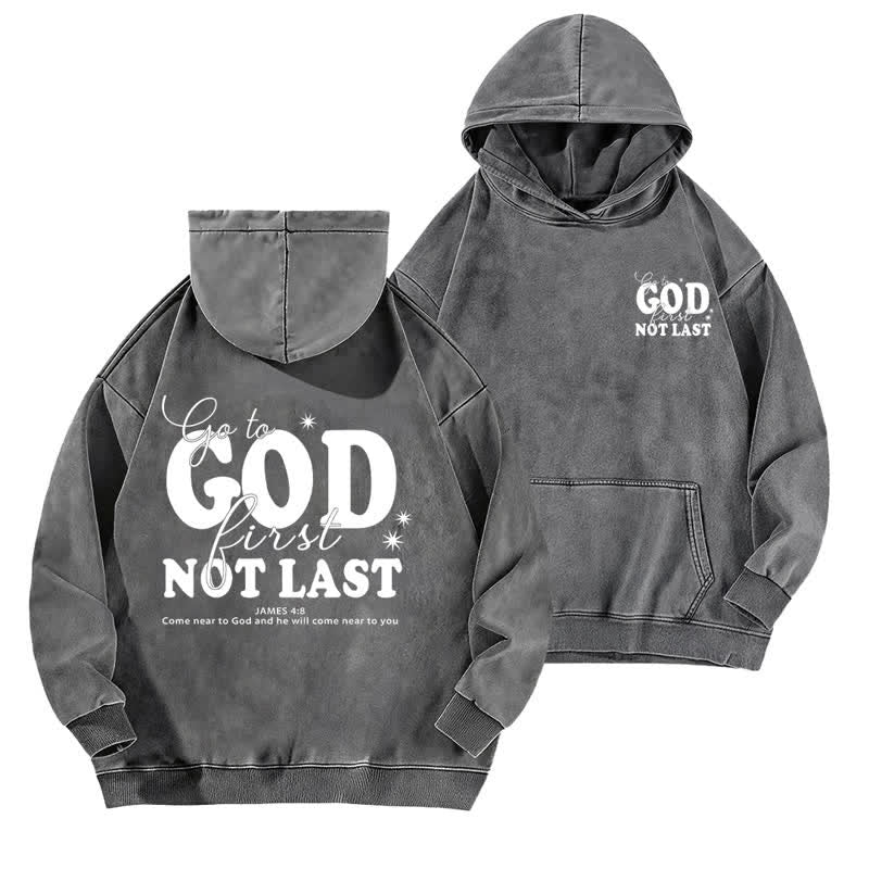 Christianartworkshop Go To God First Not Last Beige Washed Hoodie - Grey - 5XL - image 9