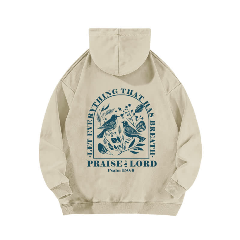 Christianartworkshop Praise The Lord Botanical Bird Beige Washed Hoodie - image 1