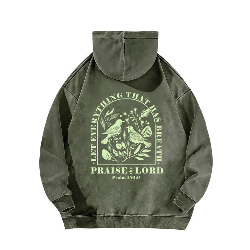 Christianartworkshop Praise The Lord Botanical Bird Beige Washed Hoodie - image 10