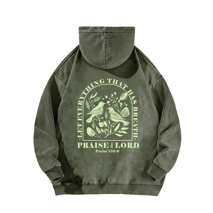 Christianartworkshop Praise The Lord Botanical Bird Beige Washed Hoodie - image 10