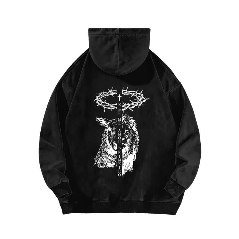 Christianartworkshop Crown Of Thorns Cross Graphic Beige Washed Hoodie - image 4