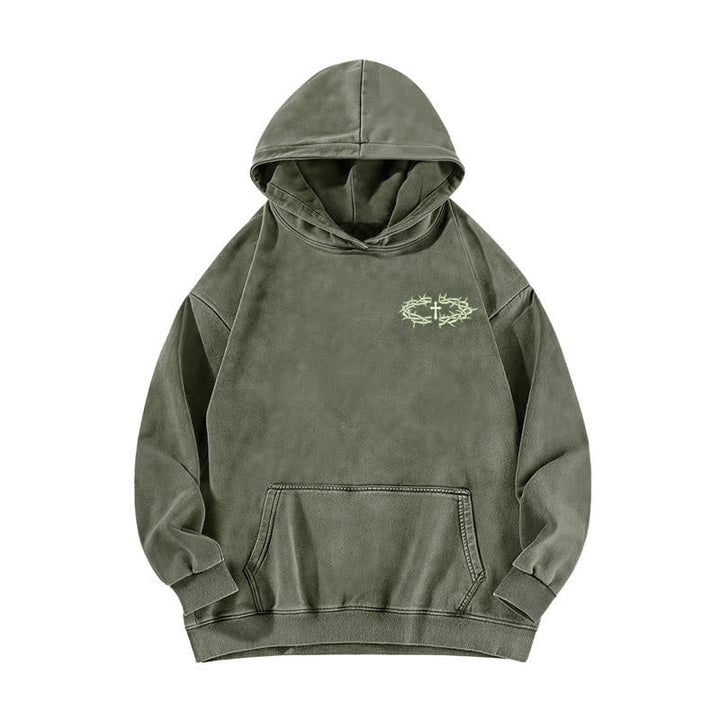 Christianartworkshop Crown Of Thorns Cross Graphic Beige Washed Hoodie - image 11