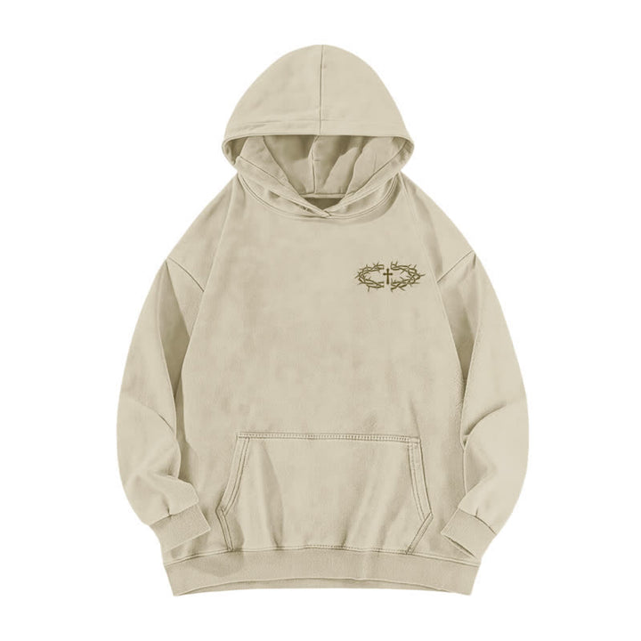Christianartworkshop Crown Of Thorns Cross Graphic Beige Washed Hoodie - image 2
