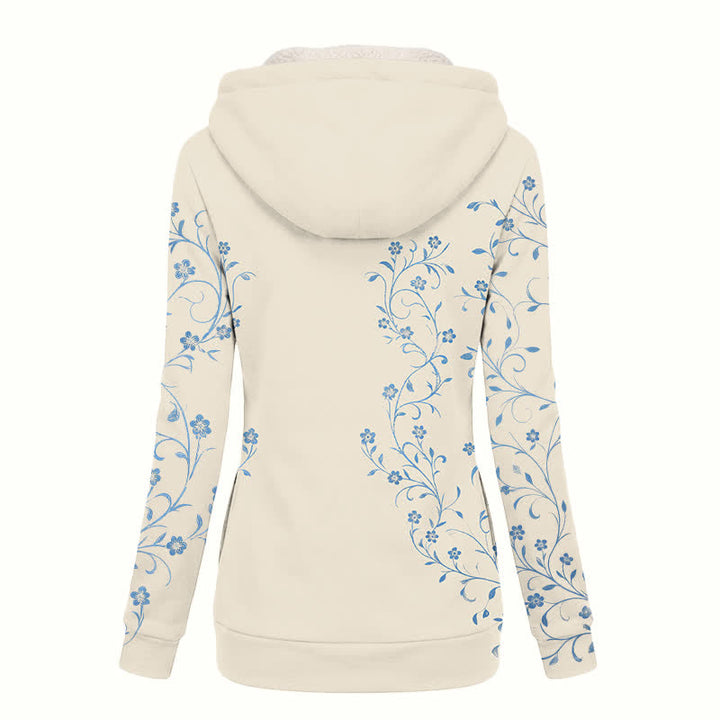 Christianartworkshop Beige Floral Vine Hooded Fleece Coat For Women - image 1