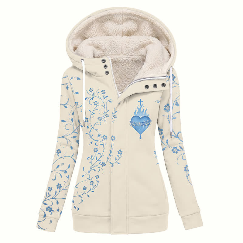 Christianartworkshop Beige Floral Vine Hooded Fleece Coat For Women - US16,UK/AU20,EU48(4XL) - image 0