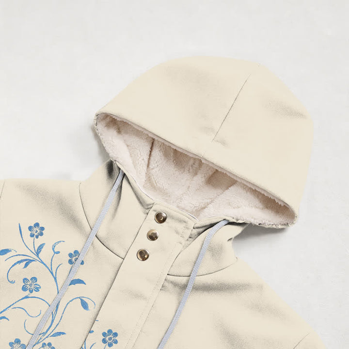 Christianartworkshop Beige Floral Vine Hooded Fleece Coat For Women - image 2