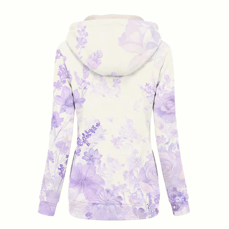 Christianartworkshop Lavender Floral Cross Sherpa Lined Hooded Women's Fleece Coat - image 1