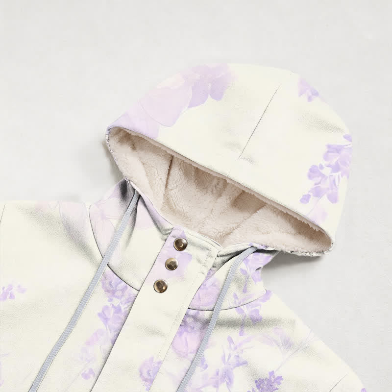 Christianartworkshop Lavender Floral Cross Sherpa Lined Hooded Women's Fleece Coat - image 2