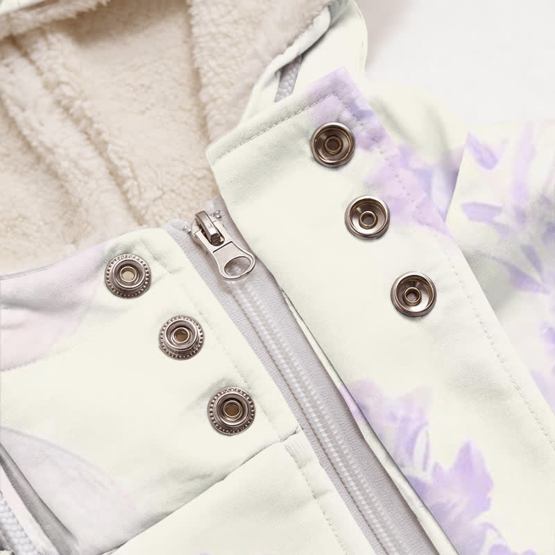 Christianartworkshop Lavender Floral Cross Sherpa Lined Hooded Women's Fleece Coat - image 3