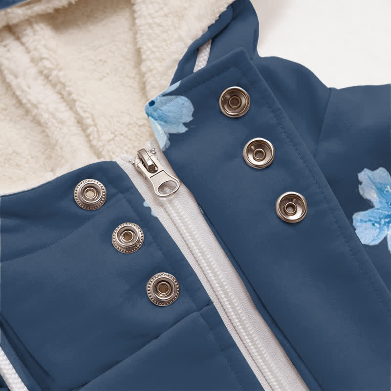 Christianartworkshop Navy Rose Cross Hooded Women's Fleece Coat - image 3