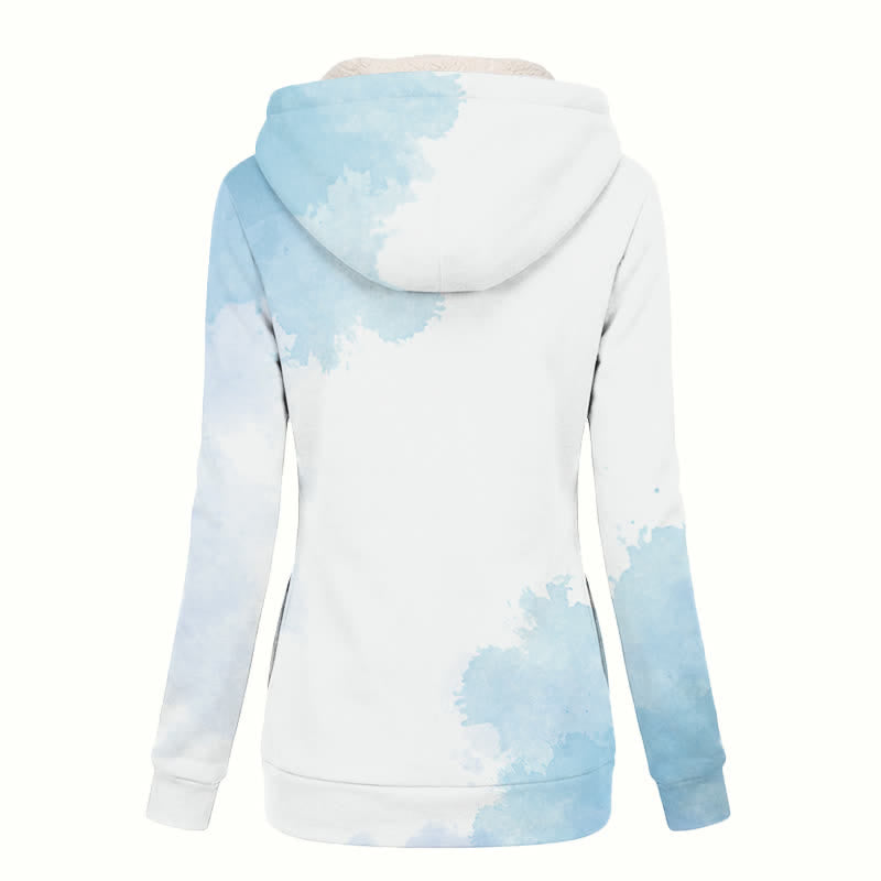 Christianartworkshop Blue Watercolor Hooded Sherpa Lined Zip Up Women's Fleece Coat - image 1