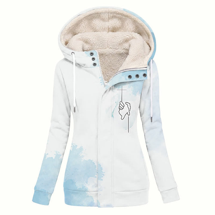 Christianartworkshop Blue Watercolor Hooded Sherpa Lined Zip Up Women's Fleece Coat - US16,UK/AU20,EU48(4XL) - image 0