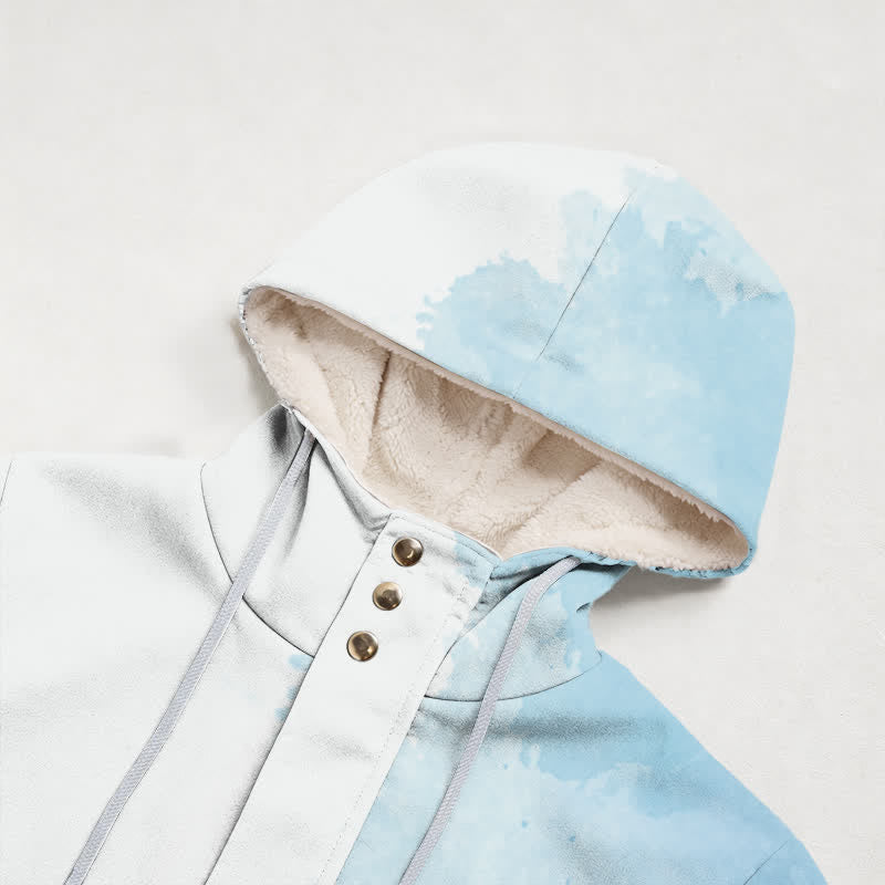 Christianartworkshop Blue Watercolor Hooded Sherpa Lined Zip Up Women's Fleece Coat - image 2