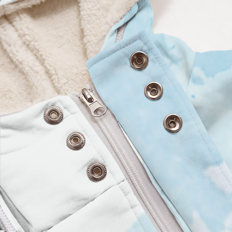 Christianartworkshop Blue Watercolor Hooded Sherpa Lined Zip Up Women's Fleece Coat - image 3