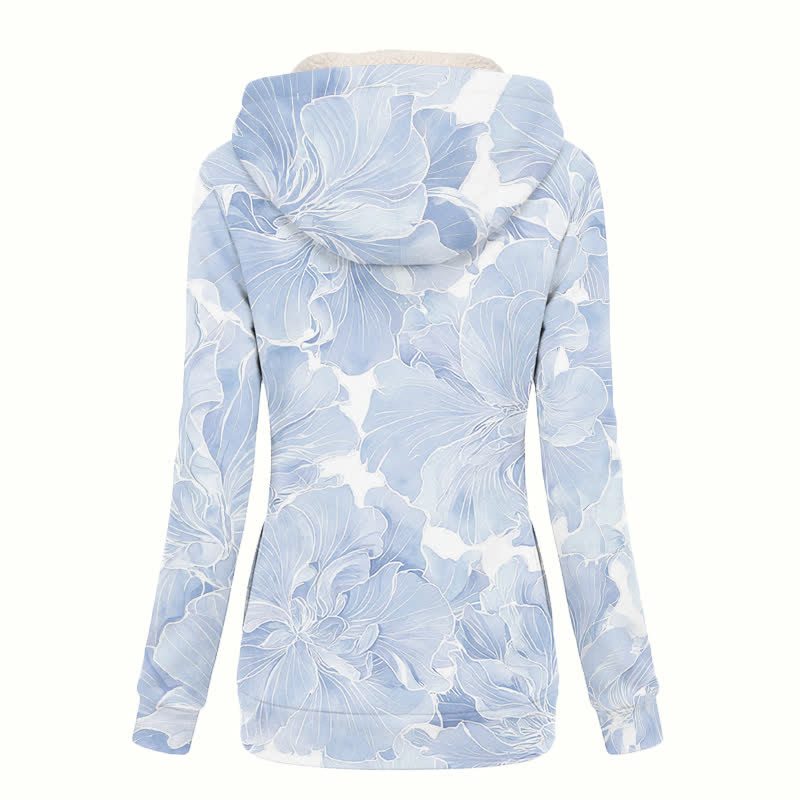 Christianartworkshop God Is Always On Time Blue Floral Hooded Fleece Coat - image 1