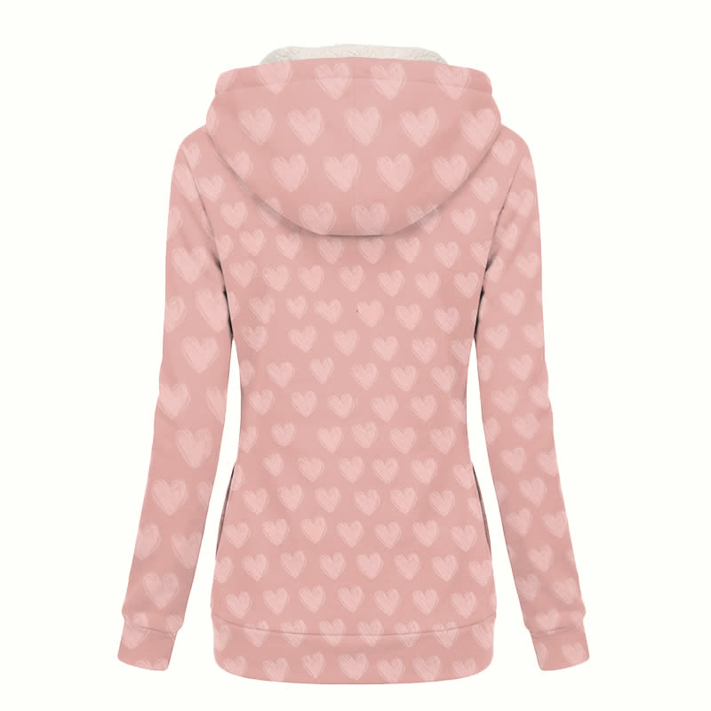 Christianartworkshop Pink Jesus Cross Heart Print Hooded Women's Fleece Coat - image 1