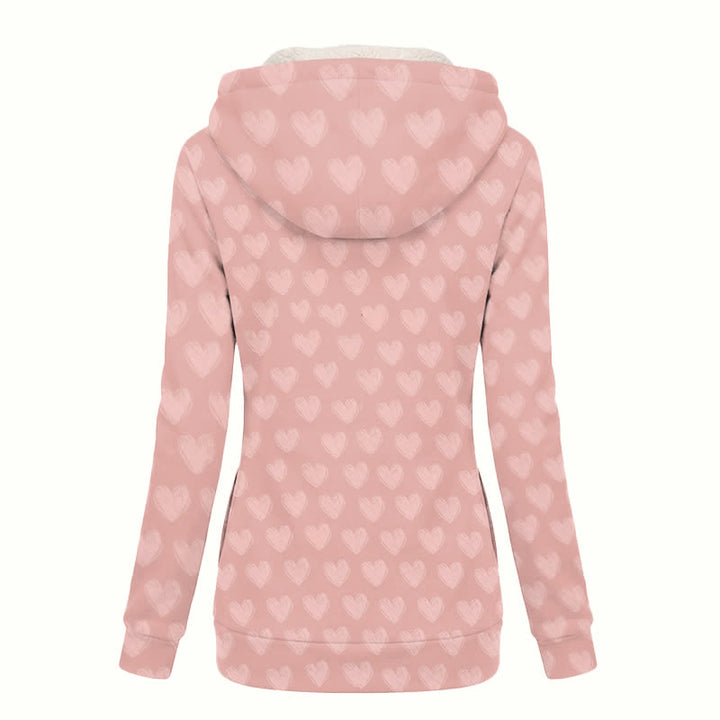Christianartworkshop Pink Jesus Cross Heart Print Hooded Women's Fleece Coat - image 1