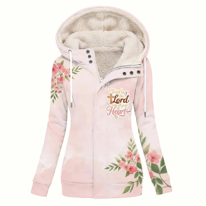 Christianartworkshop Blush Floral Hooded Sherpa Lined Women's Fleece Coat - US16,UK/AU20,EU48(4XL) - image 0