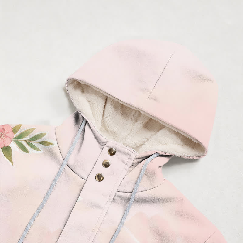 Christianartworkshop Blush Floral Hooded Sherpa Lined Women's Fleece Coat - image 2