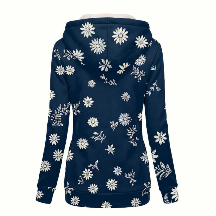 Christianartworkshop Navy Daisy Print Hooded Zip Women's Fleece Coat - image 1