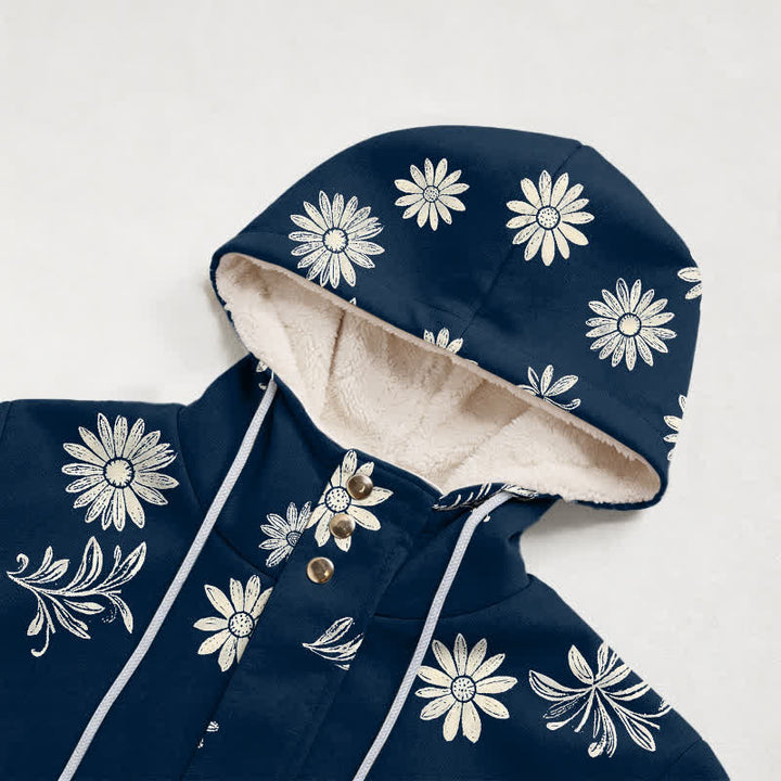 Christianartworkshop Navy Daisy Print Hooded Zip Women's Fleece Coat - image 2