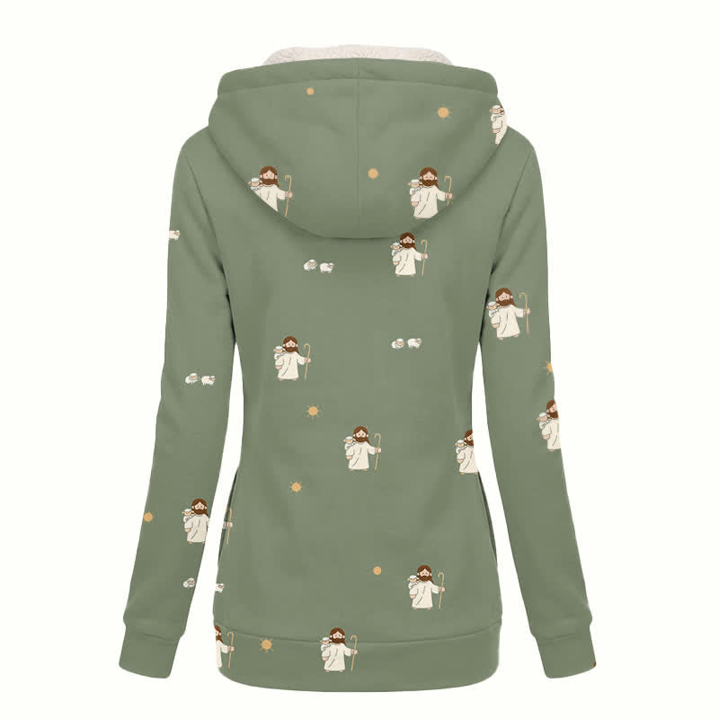 Christianartworkshop Olive Cross Floral Hooded Women's Fleece Coat - image 1