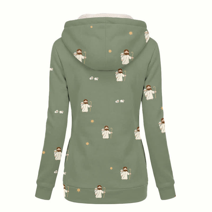 Christianartworkshop Olive Cross Floral Hooded Women's Fleece Coat - image 1