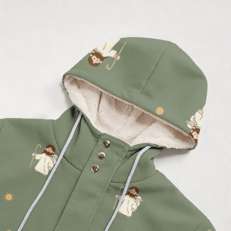 Christianartworkshop Olive Cross Floral Hooded Women's Fleece Coat - image 2