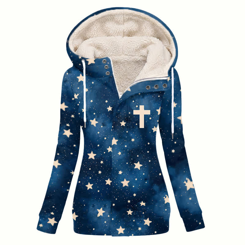 Christianartworkshop Starry Cross Hooded Fleece Women's Coat - US16,UK/AU20,EU48(4XL) - image 0