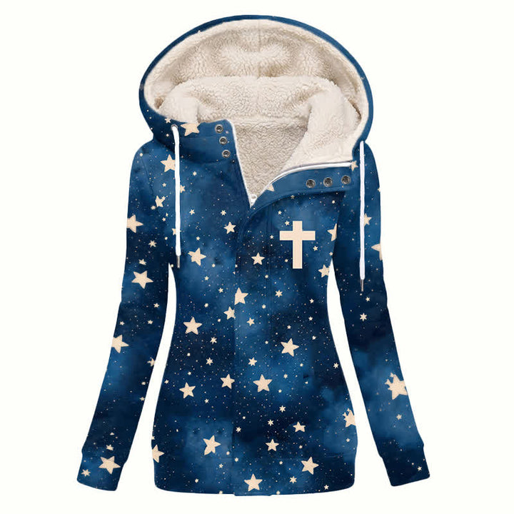 Christianartworkshop Starry Cross Hooded Fleece Women's Coat - US16,UK/AU20,EU48(4XL) - image 0