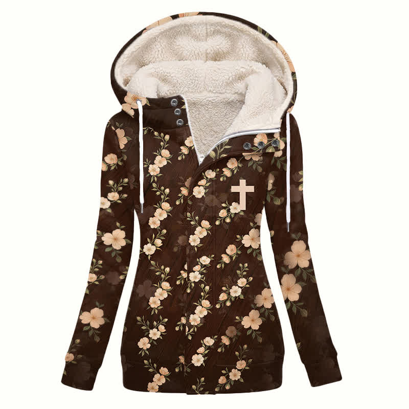 Christianartworkshop Vintage Floral Hooded Sherpa Lined Women's Fleece Coat - US16,UK/AU20,EU48(4XL) - image 0
