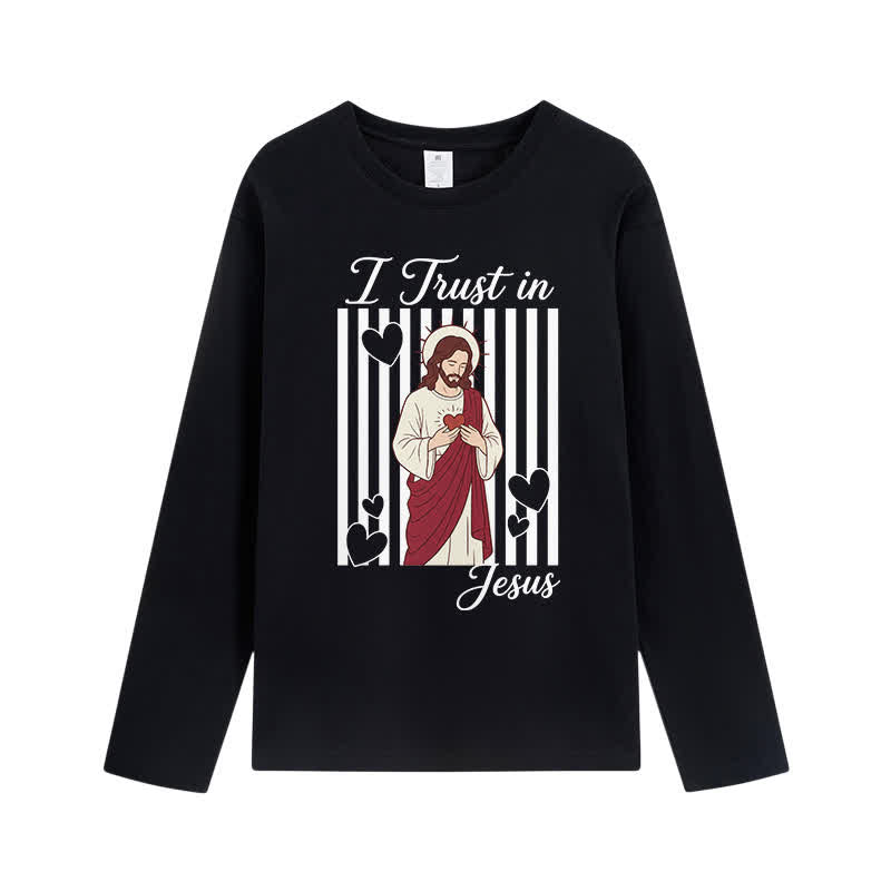 Christianartworkshop I Trust In Jesus Vintage Graphic Long-Sleeve T-Shirt - Black - 4XL - image 1