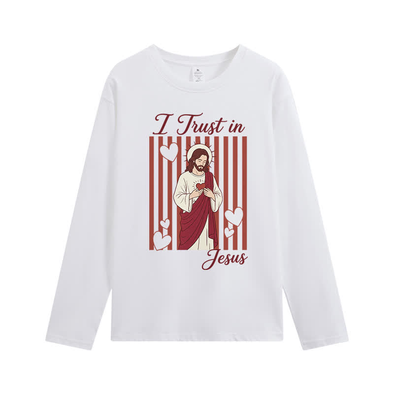 Christianartworkshop I Trust In Jesus Vintage Graphic Long-Sleeve T-Shirt - White - 4XL - image 0