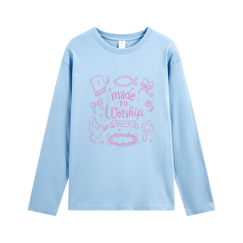 Christianartworkshop Made To Worship Psalm 95:1 Graphic Long-Sleeve T-Shirt - Blue - 4XL - image 9