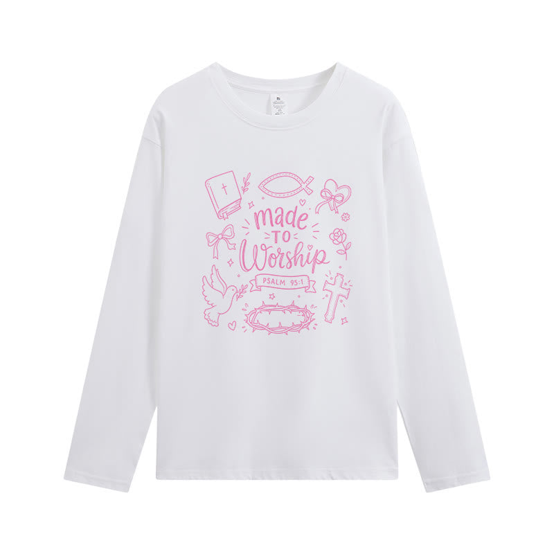 Christianartworkshop Made To Worship Psalm 95:1 Graphic Long-Sleeve T-Shirt - White - 4XL - image 1