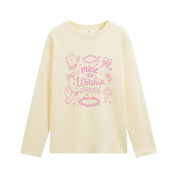 Christianartworkshop Made To Worship Psalm 95:1 Graphic Long-Sleeve T-Shirt - Beige - 4XL - image 3