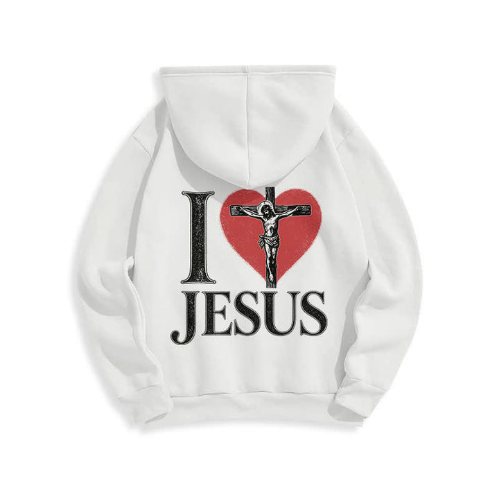 Christianartworkshop I Love Jesus Heart Cross Fleece Lined Hoodie - image 10