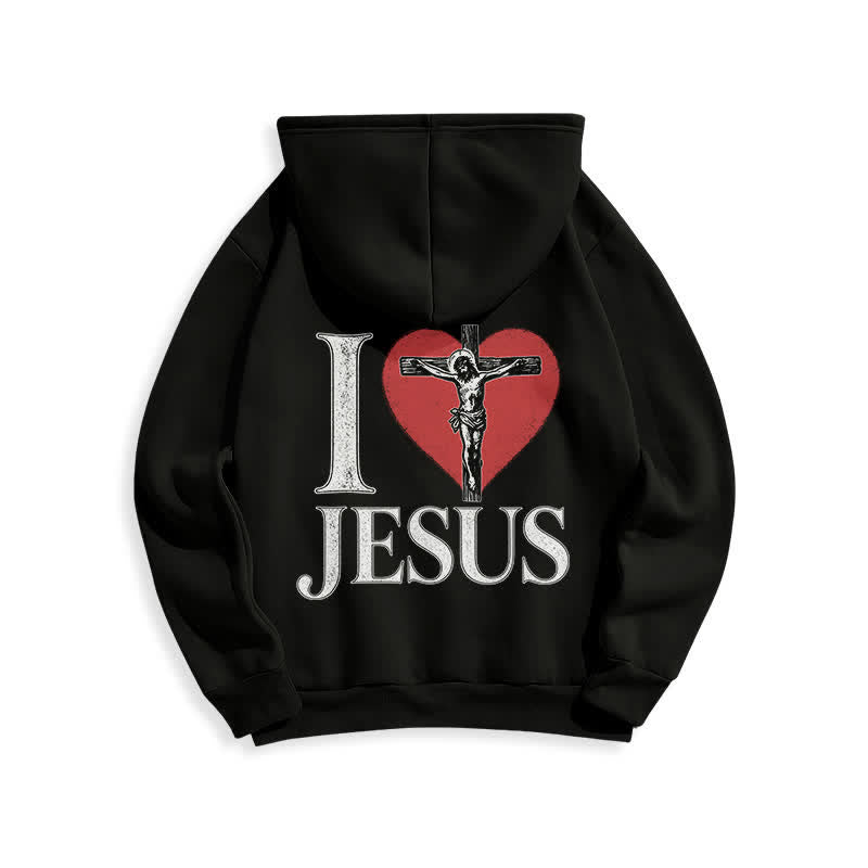 Christianartworkshop I Love Jesus Heart Cross Fleece Lined Hoodie - image 4